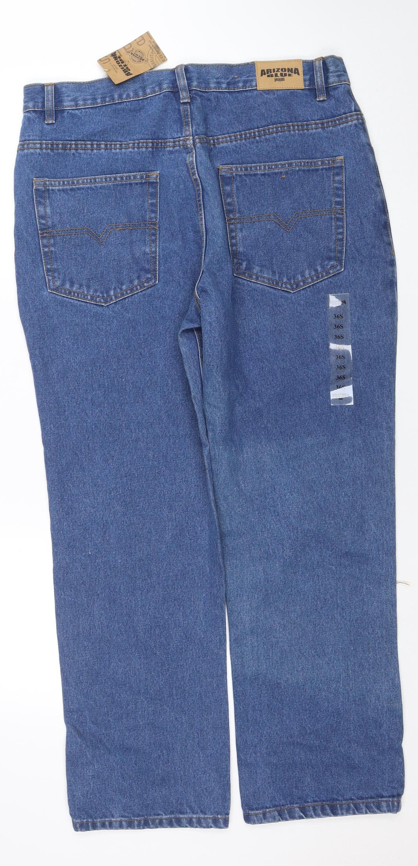 Arizona Blue Men's Blue 36S Straight Leg Denim Jeans Regular Fit