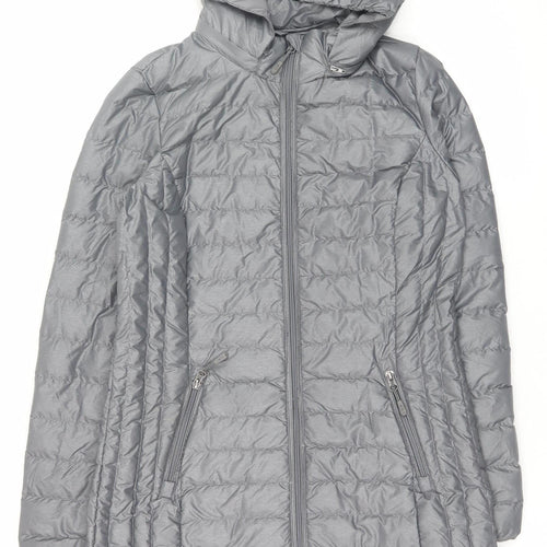 32 Degrees Women's Grey Long Lightweight Puffer Coat Hooded Size S