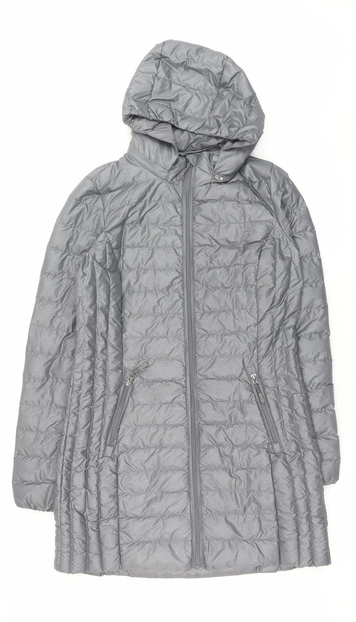 32 Degrees Women's Grey Long Lightweight Puffer Coat Hooded Size S