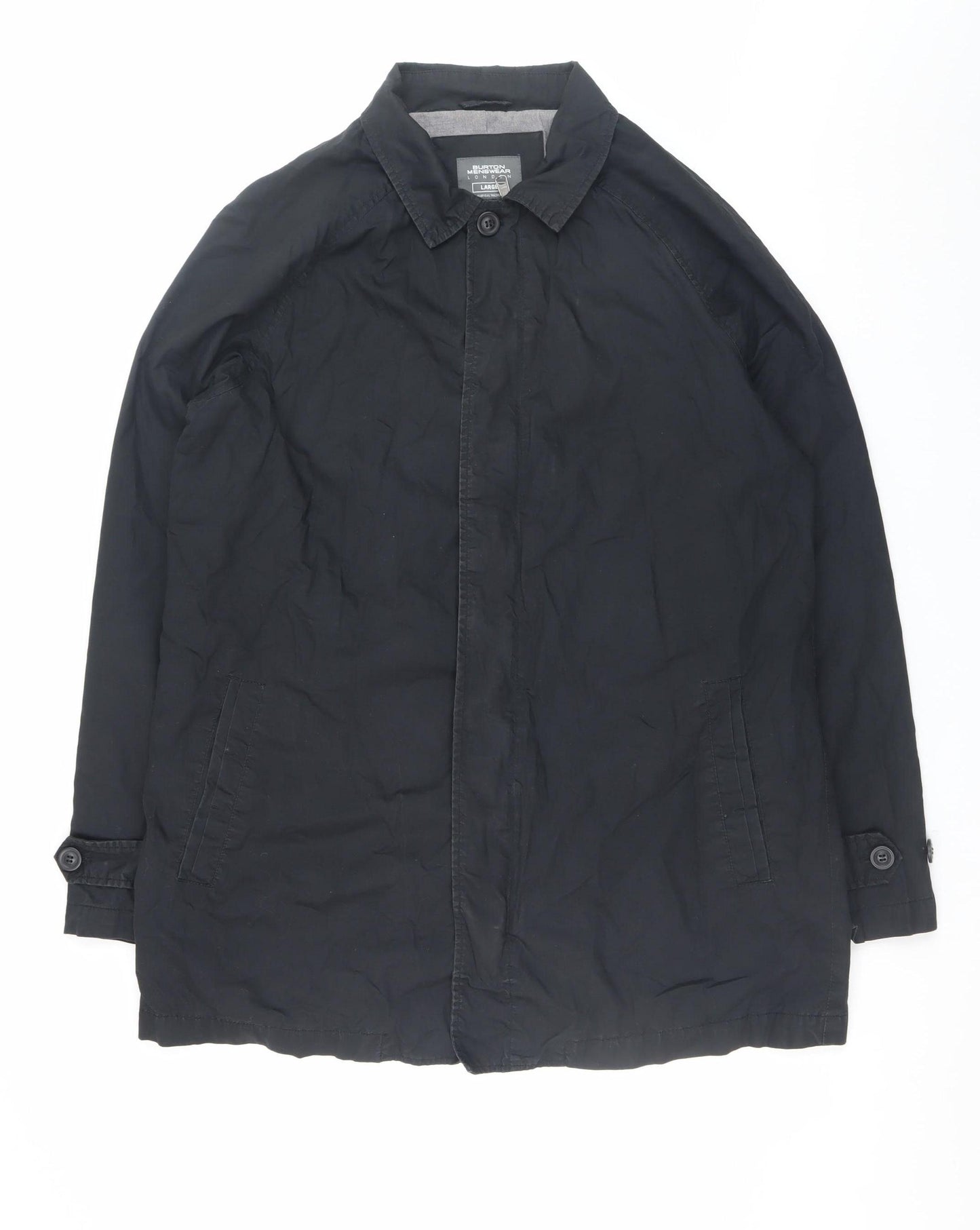 Burton Menswear London Men’s Black Rain Coat L Water Resistant Twill Jacket