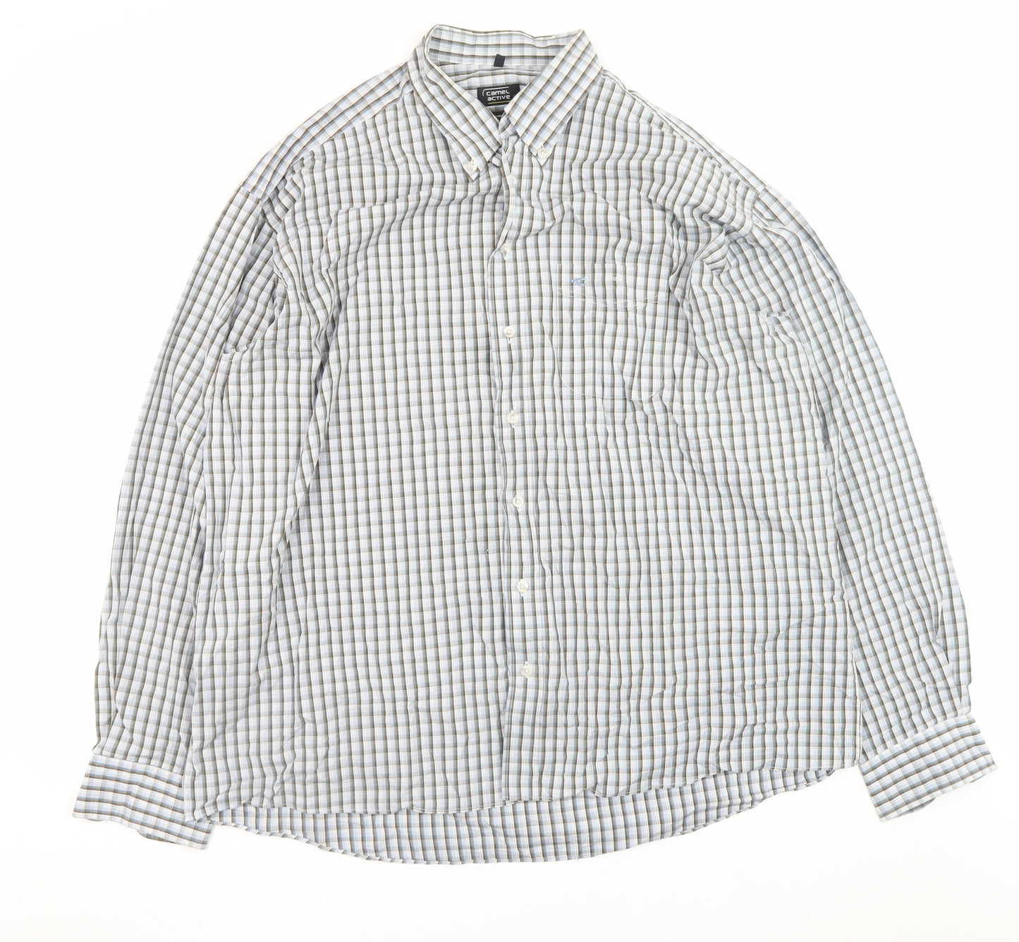 Camel Active Men's Blue Check Cotton Button-Down Shirt XL