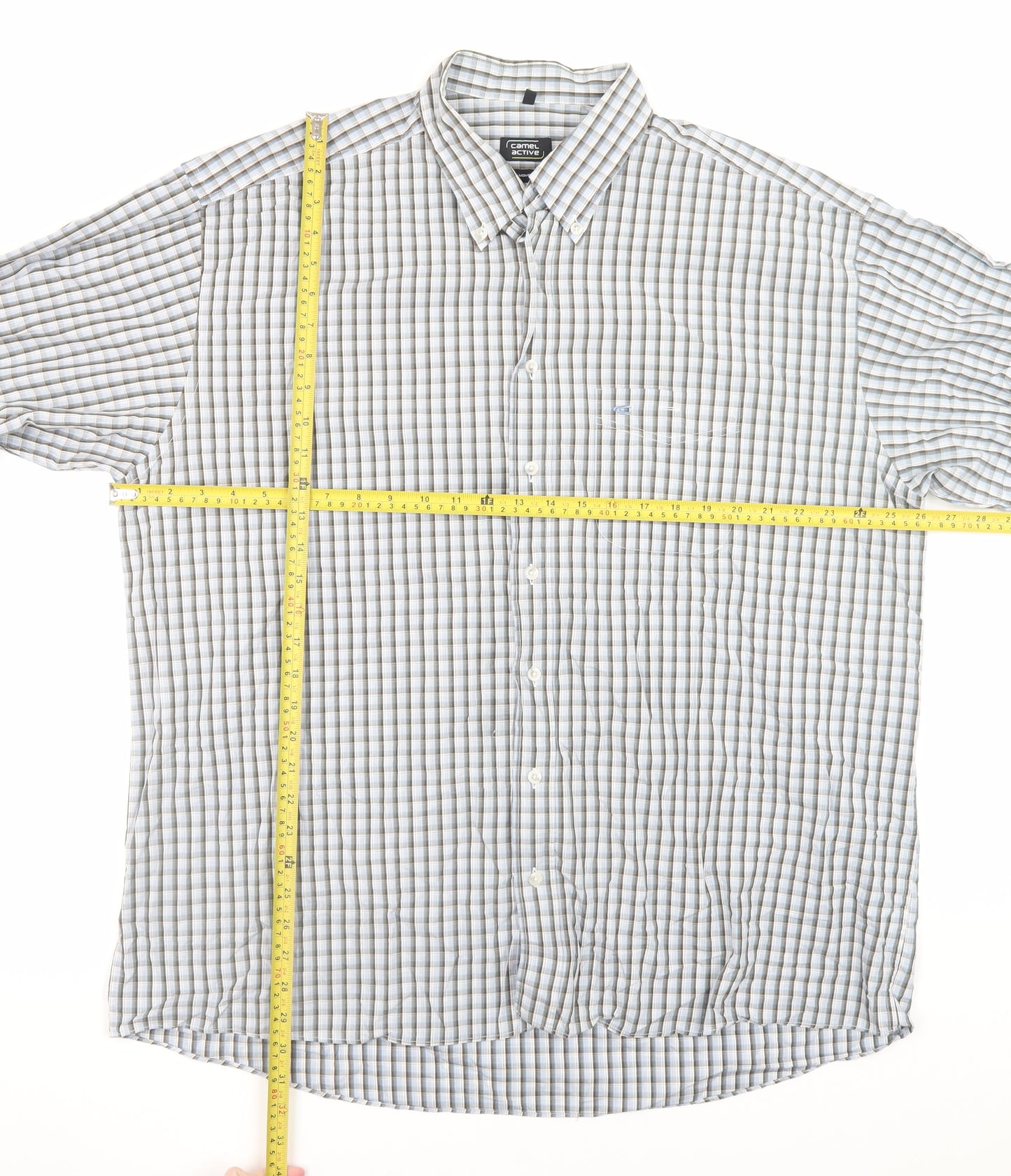Camel Active Men's Blue Check Cotton Button-Down Shirt XL