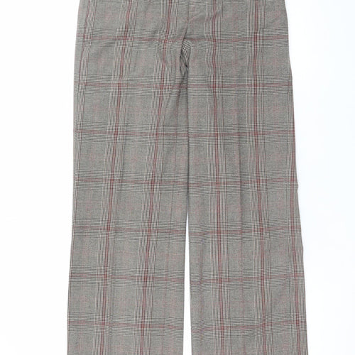 Teddy Smith Womens Grey Check Trousers Size 8 Straight Fit