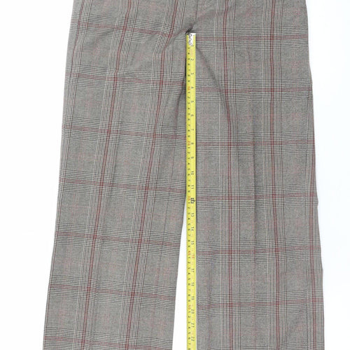 Teddy Smith Womens Grey Check Trousers Size 8 Straight Fit