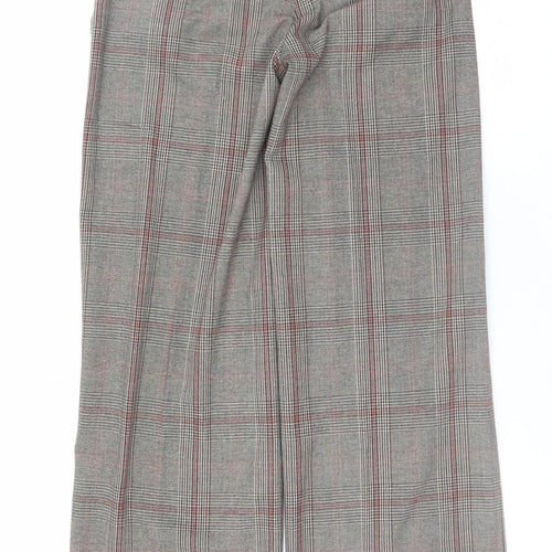Teddy Smith Womens Grey Check Trousers Size 8 Straight Fit