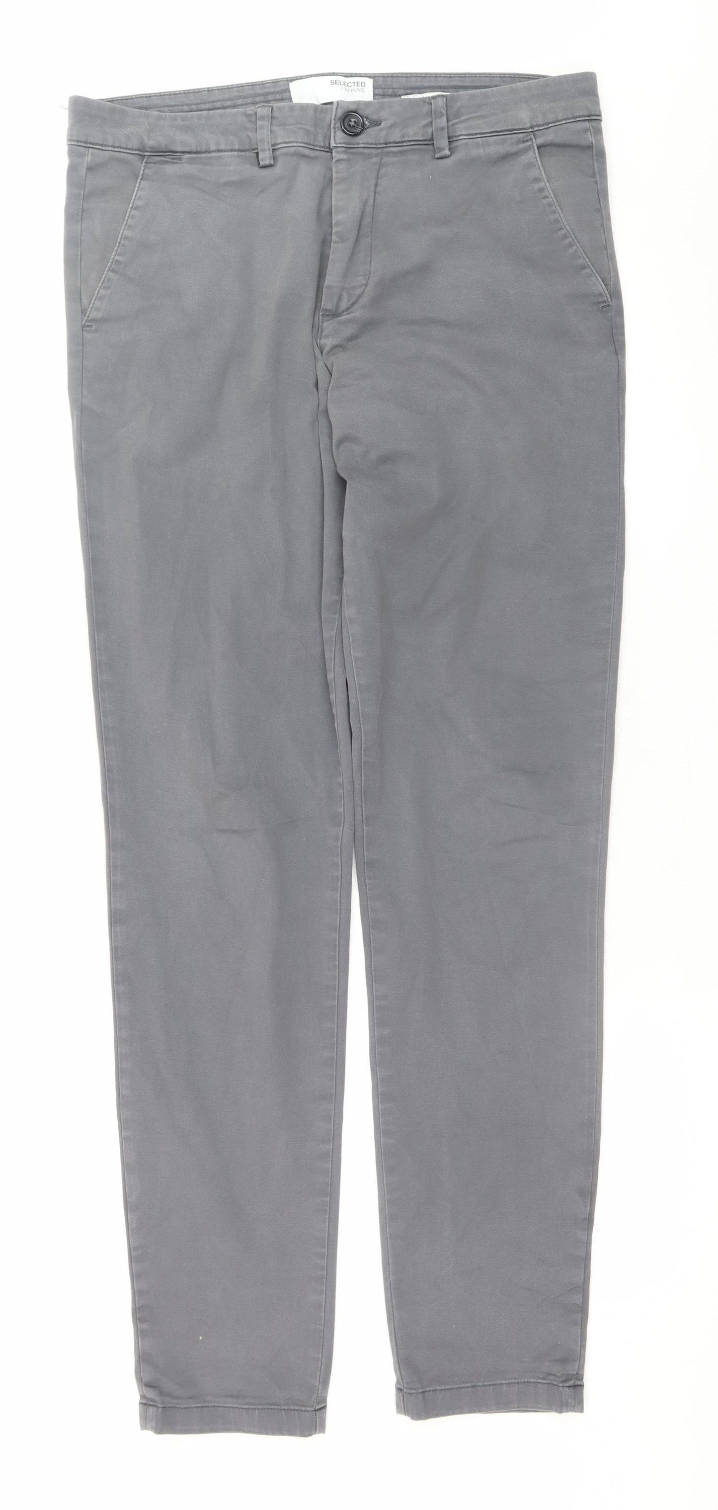 SELECTED HOMME Men's Grey Slim Fit Chino Trousers M