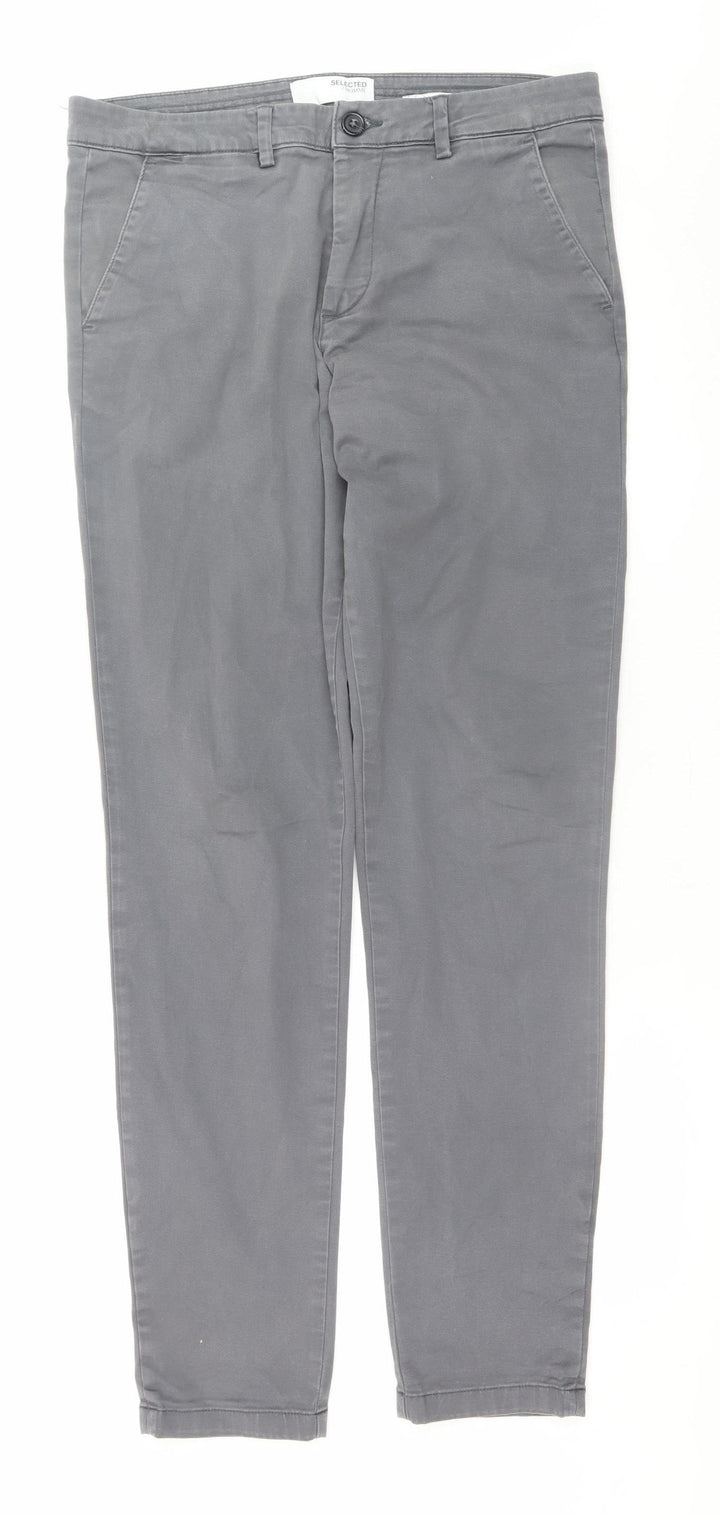 SELECTED HOMME Men's Grey Slim Fit Chino Trousers M