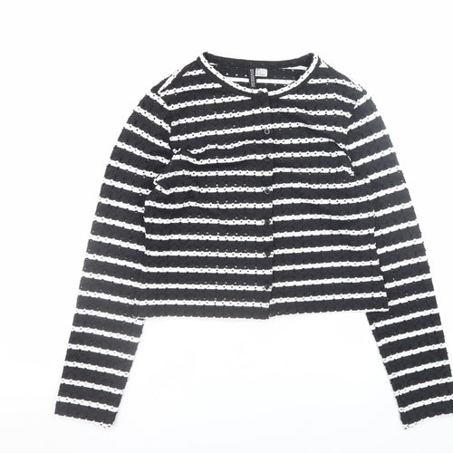 H&M Divided Women’s Black White Striped Knit Cardigan Size 14