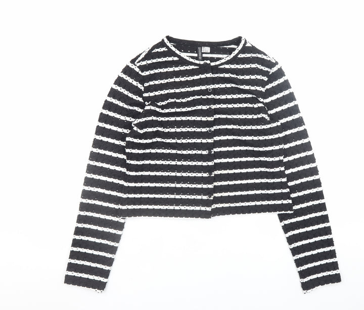 H&M Divided Women’s Black White Striped Knit Cardigan Size 14