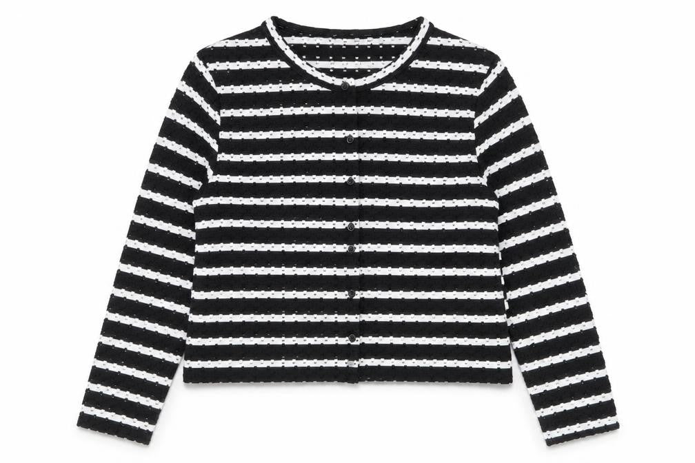 H&M Divided Women’s Black White Striped Knit Cardigan Size 14