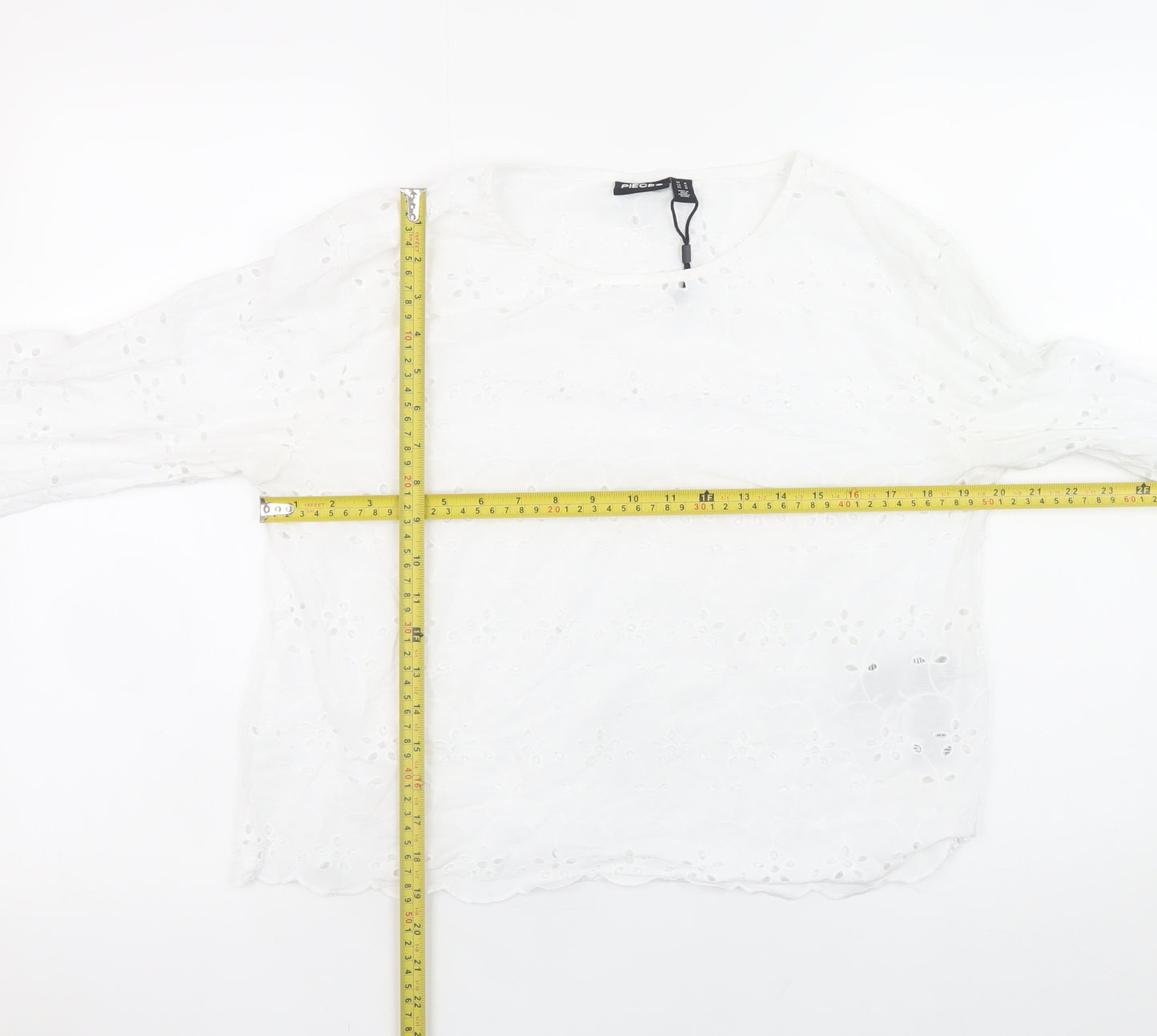 Pieces Womens White Cotton Embroidered Long Sleeve Blouse M