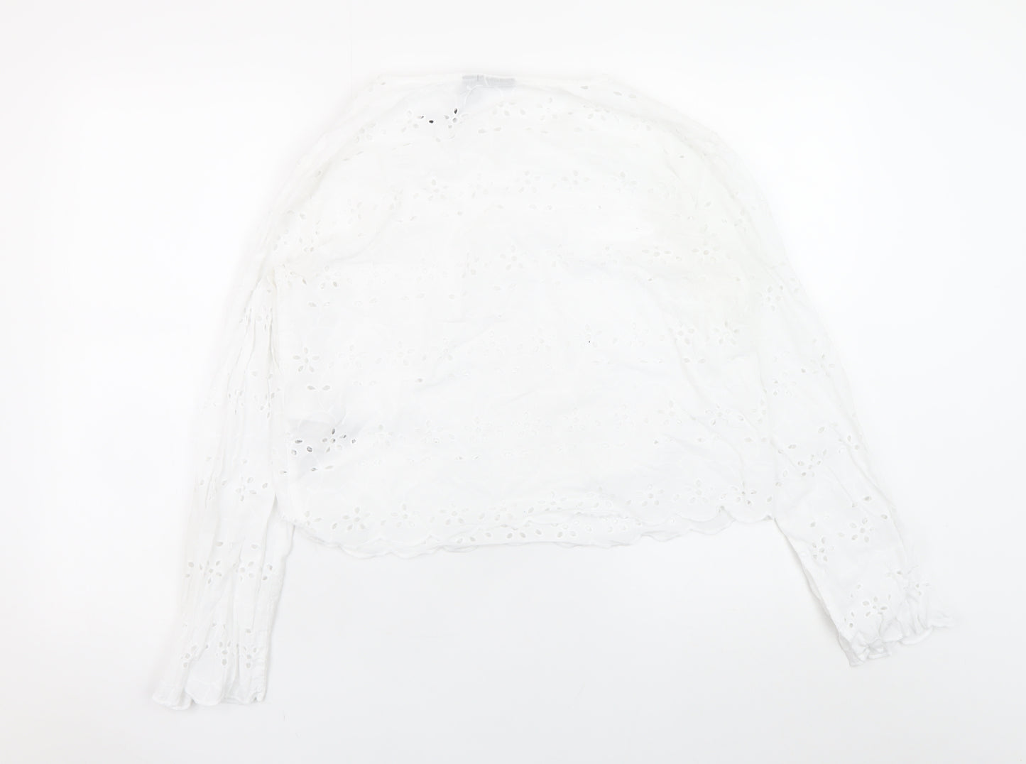 Pieces Womens White Cotton Embroidered Long Sleeve Blouse M