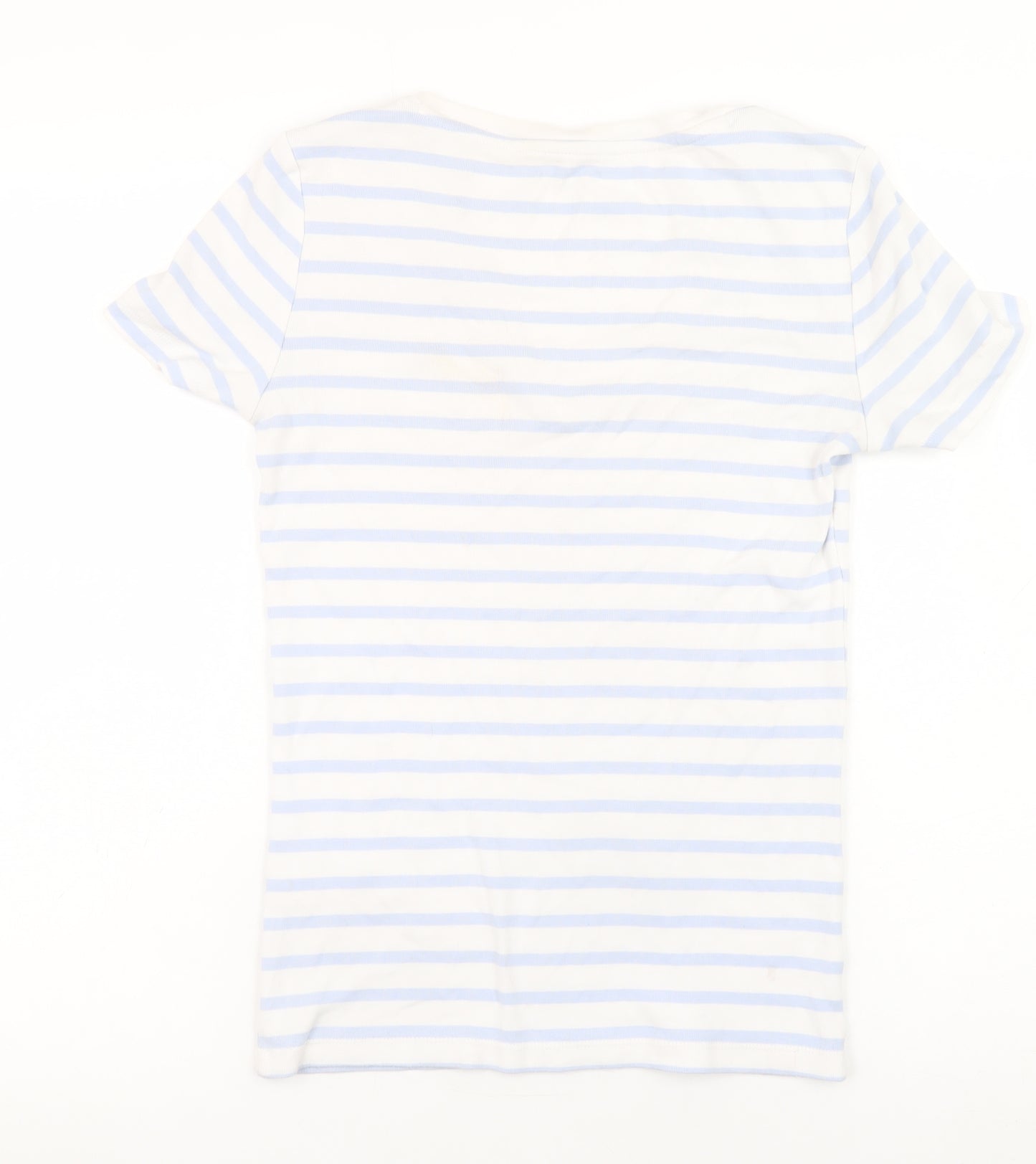 Tommy Hilfiger Women Blue Striped V-Neck Cotton T-Shirt Size S