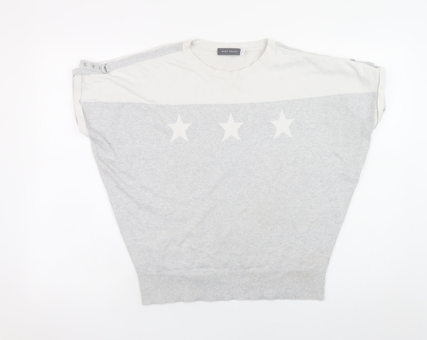 Mint Velvet Womens Grey Star Knit Short Sleeve Pullover Jumper M