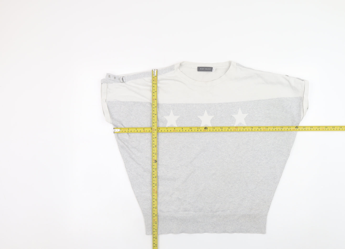 Mint Velvet Womens Grey Star Knit Short Sleeve Pullover Jumper M