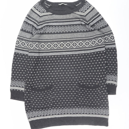 BHS Women’s Grey Fair Isle Knit Jumper Dress Size 18