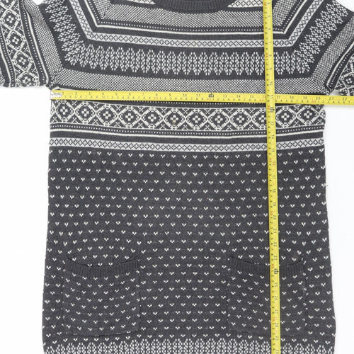 BHS Women’s Grey Fair Isle Knit Jumper Dress Size 18