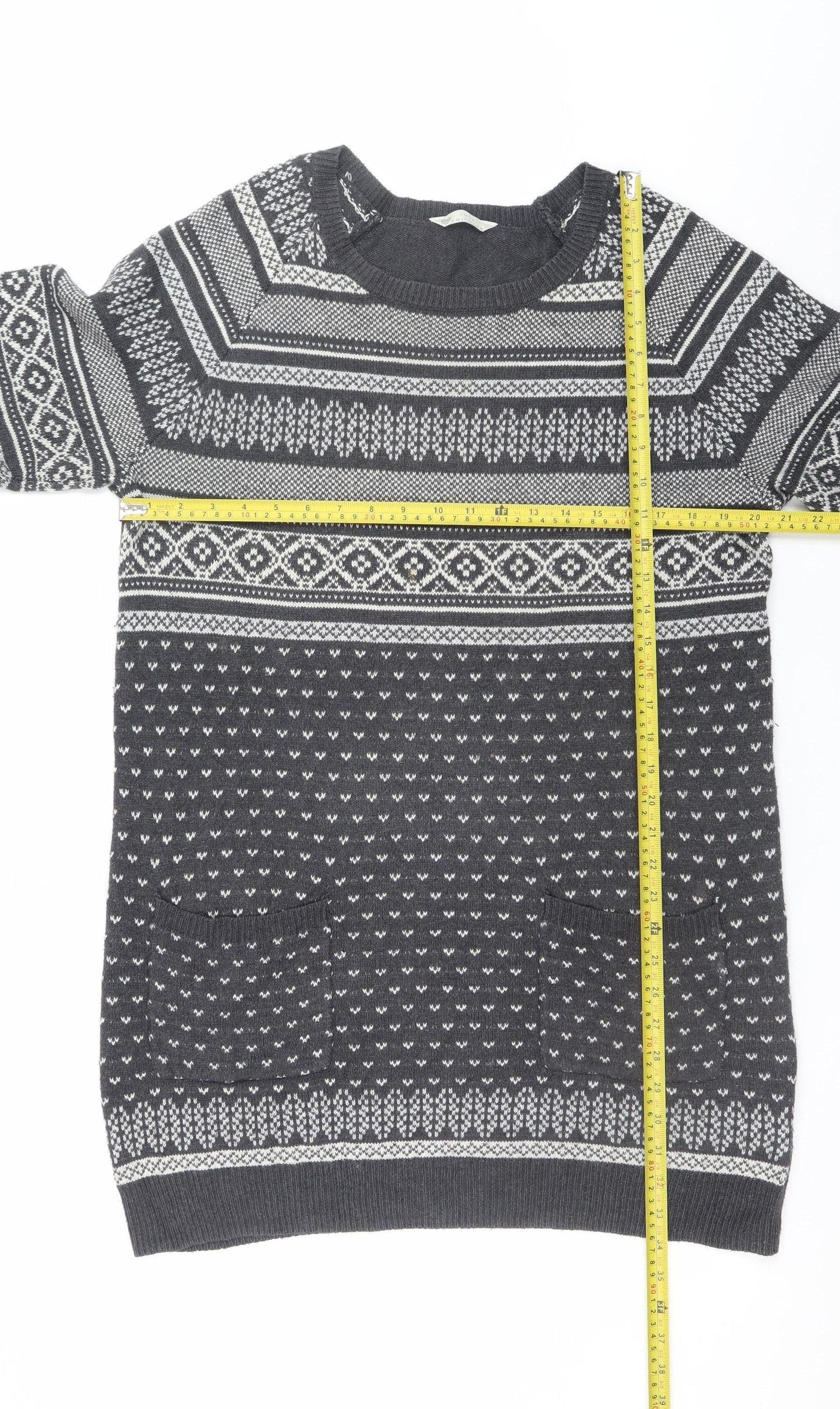 BHS Women’s Grey Fair Isle Knit Jumper Dress Size 18
