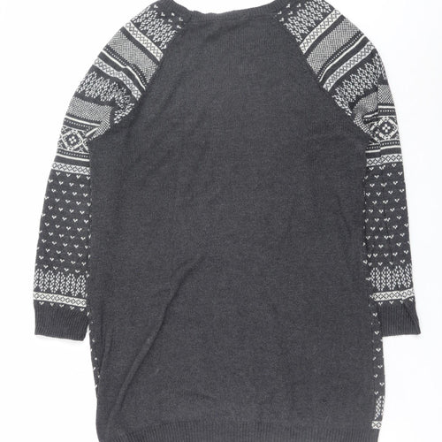 BHS Women’s Grey Fair Isle Knit Jumper Dress Size 18