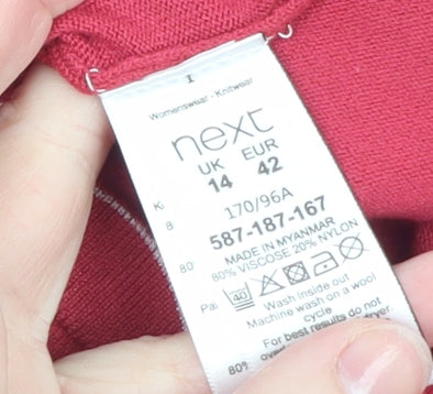 Next Womens Pink Floral Crew Neck Long Sleeve Pullover Jumper Size 14