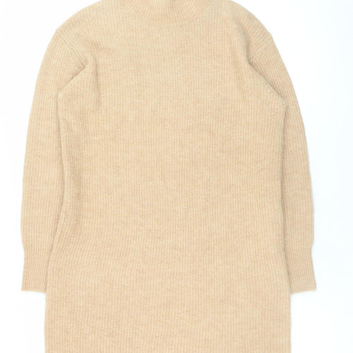 New Look Women’s Beige Knit Jumper Dress Size S Long Sleeve Mock Neck