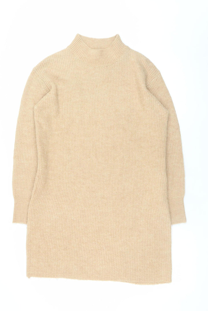 New Look Women’s Beige Knit Jumper Dress Size S Long Sleeve Mock Neck
