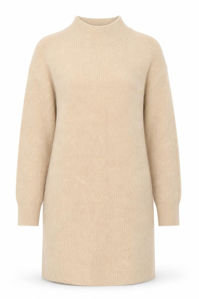 New Look Women’s Beige Knit Jumper Dress Size S Long Sleeve Mock Neck