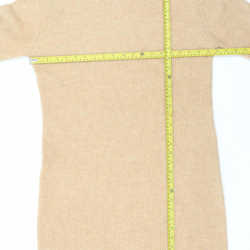 New Look Women’s Beige Knit Jumper Dress Size S Long Sleeve Mock Neck