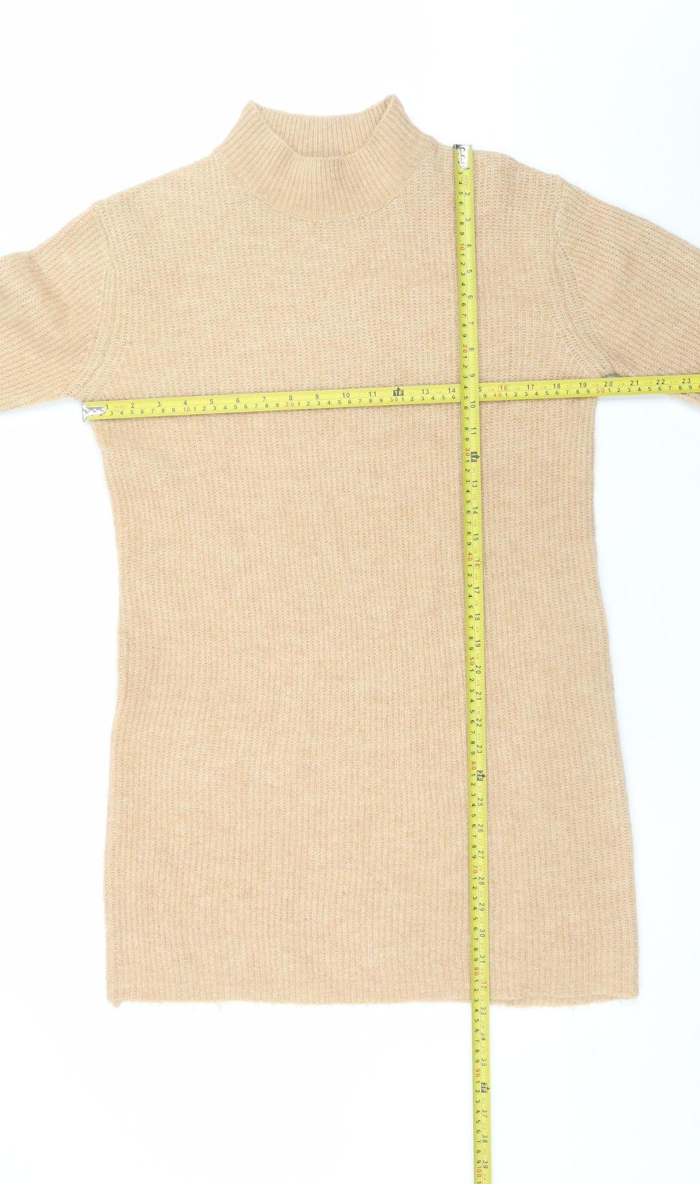 New Look Women’s Beige Knit Jumper Dress Size S Long Sleeve Mock Neck