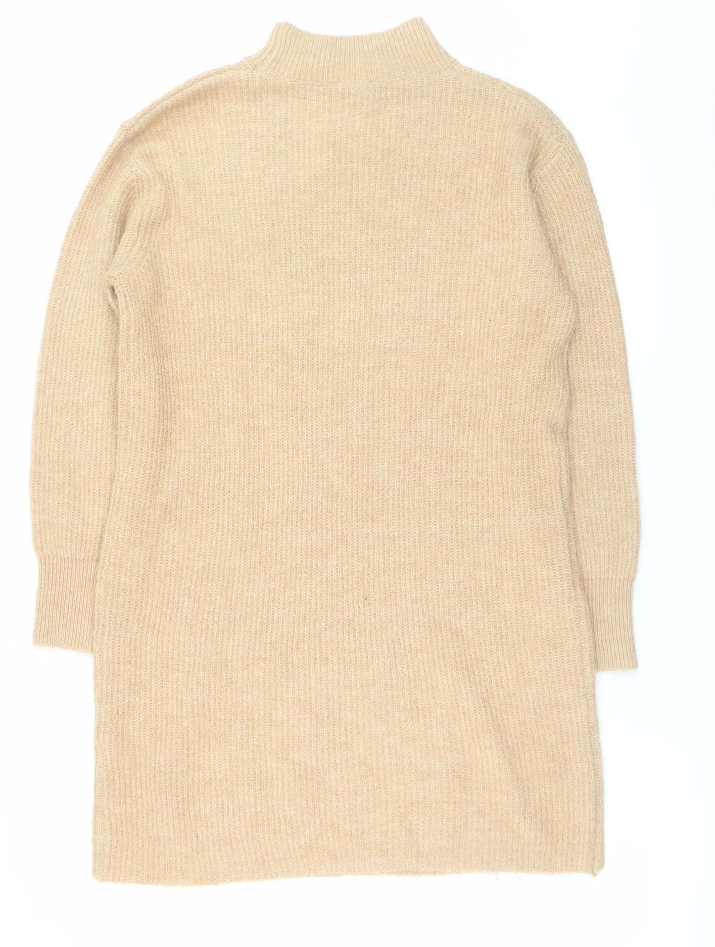 New Look Women’s Beige Knit Jumper Dress Size S Long Sleeve Mock Neck