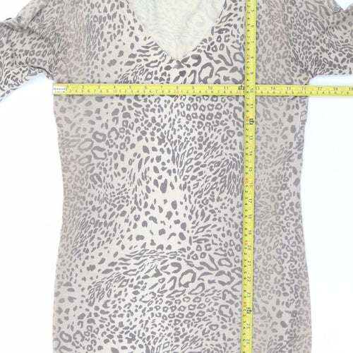 Mint Velvet Women's Beige Leopard V-Neck Knit Jumper Size 12