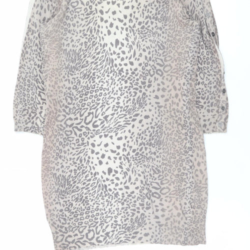 Mint Velvet Women's Beige Leopard V-Neck Knit Jumper Size 12