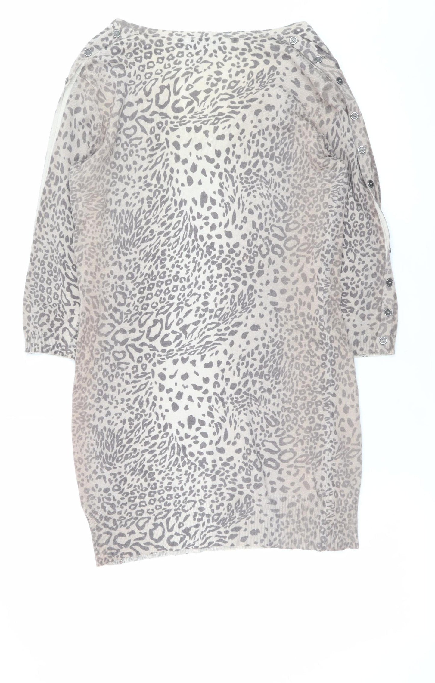 Mint Velvet Women's Beige Leopard V-Neck Knit Jumper Size 12