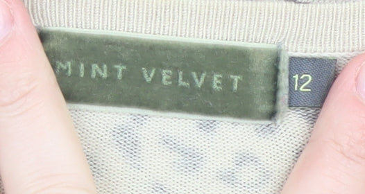 Mint Velvet Women's Beige Leopard V-Neck Knit Jumper Size 12