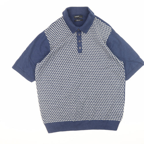 Marks and Spencer Autograph Men's Blue Slim Fit Silk Blend Polo Shirt L