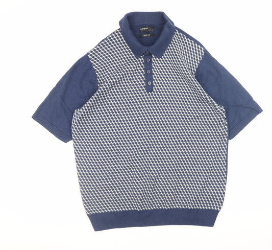Marks and Spencer Autograph Men's Blue Slim Fit Silk Blend Polo Shirt L
