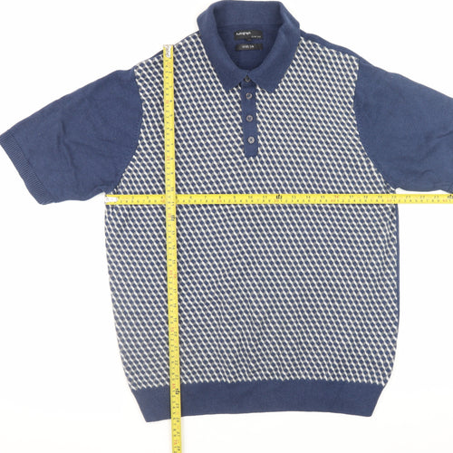 Marks and Spencer Autograph Men's Blue Slim Fit Silk Blend Polo Shirt L