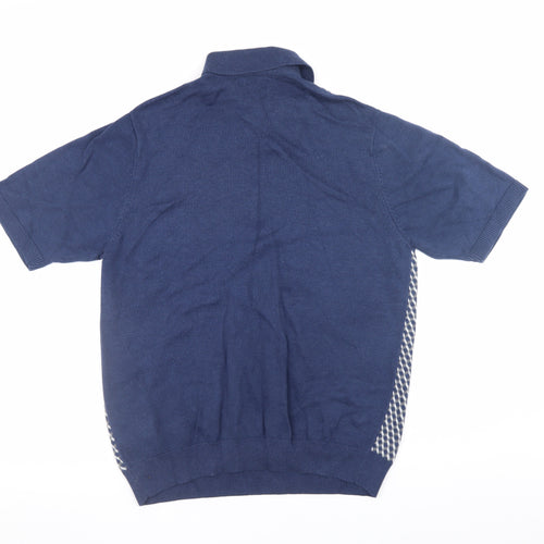 Marks and Spencer Autograph Men's Blue Slim Fit Silk Blend Polo Shirt L