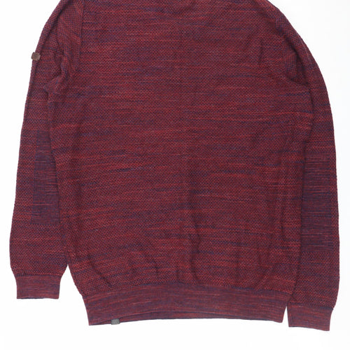 Camel Active Men's Red Knit V-Neck Cotton Pullover Sweater L