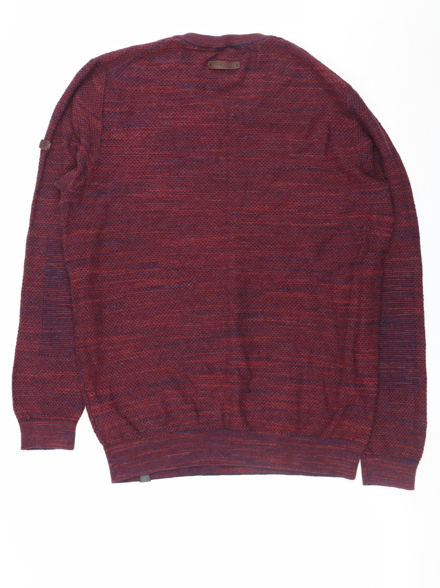 Camel Active Men's Red Knit V-Neck Cotton Pullover Sweater L