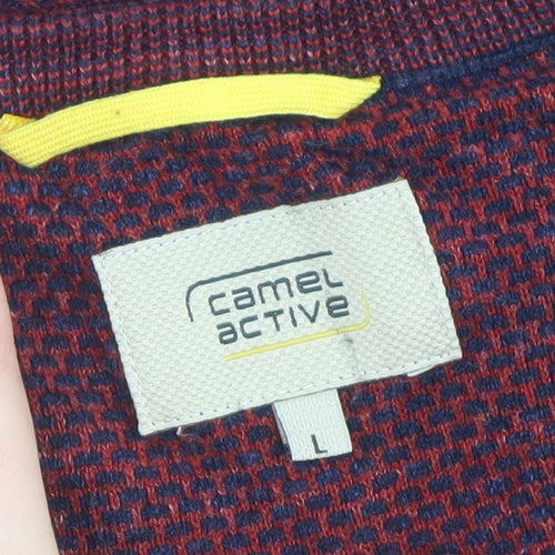 Camel Active Men's Red Knit V-Neck Cotton Pullover Sweater L