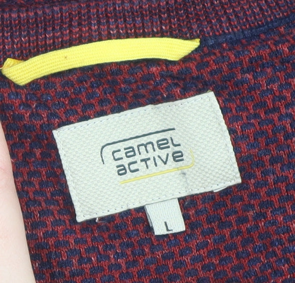 Camel Active Men's Red Knit V-Neck Cotton Pullover Sweater L