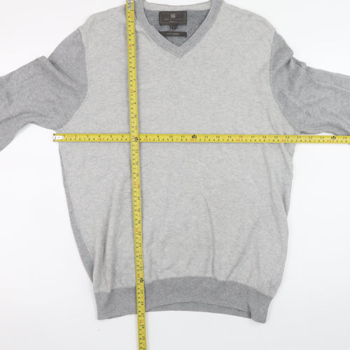 Marks and Spencer Men’s Grey V-Neck Cotton Cashmere Jumper Size L Regular Fit