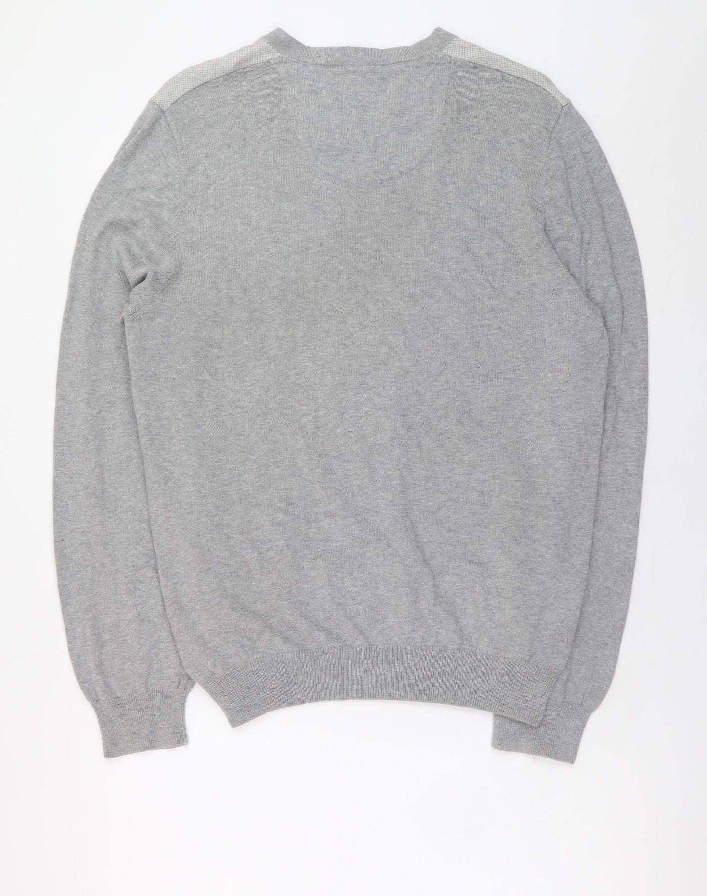 Marks and Spencer Men’s Grey V-Neck Cotton Cashmere Jumper Size L Regular Fit