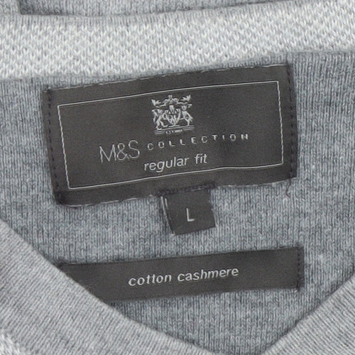 Marks and Spencer Men’s Grey V-Neck Cotton Cashmere Jumper Size L Regular Fit
