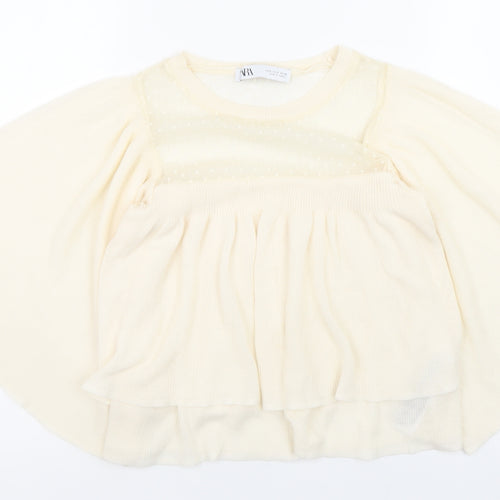 Zara Women Ivory Kimono Sleeve Sheer Blouse Size S