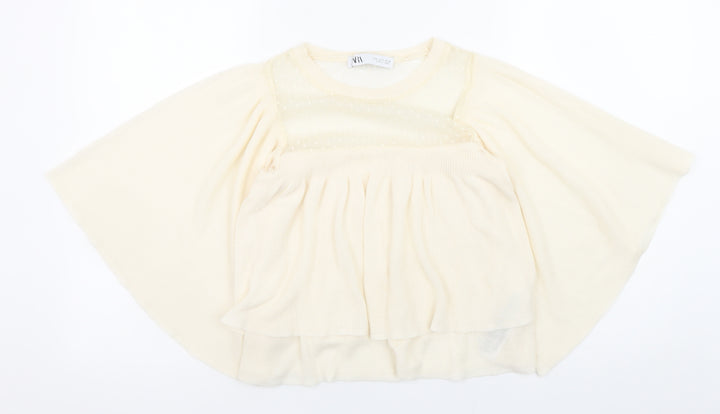 Zara Women Ivory Kimono Sleeve Sheer Blouse Size S