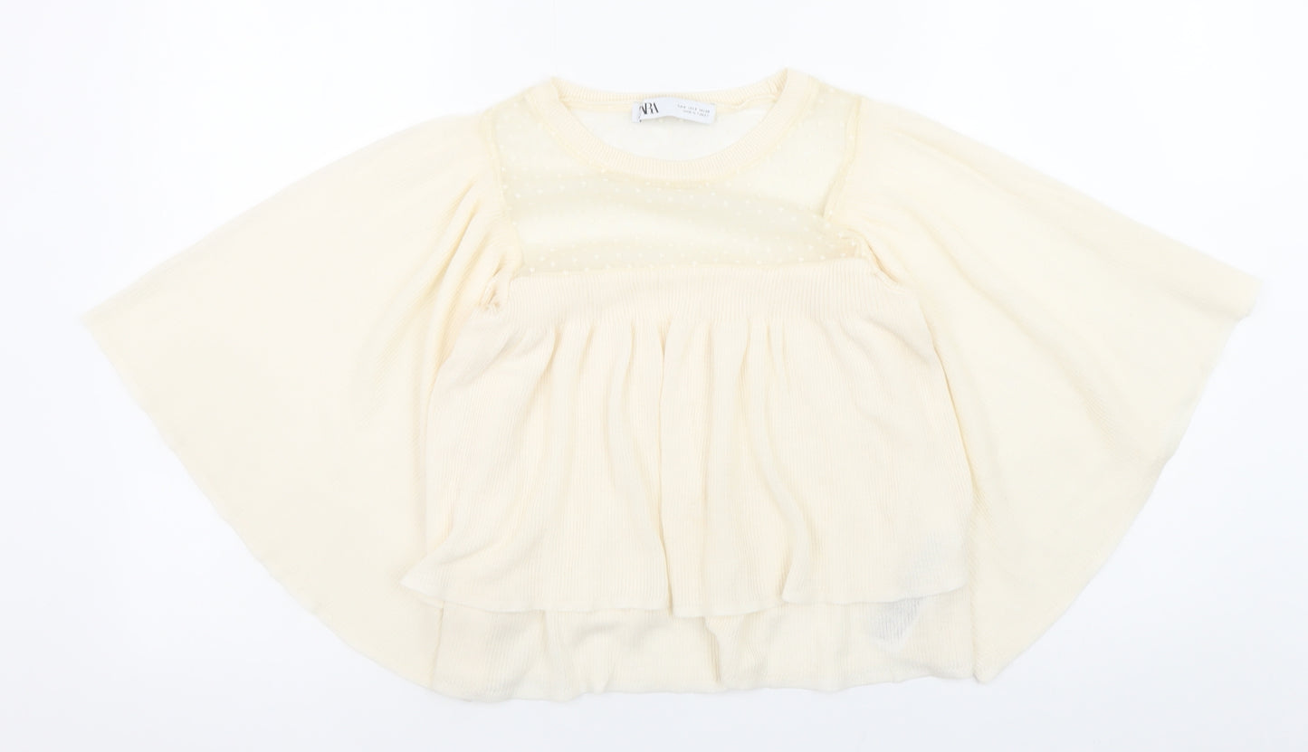 Zara Women Ivory Kimono Sleeve Sheer Blouse Size S