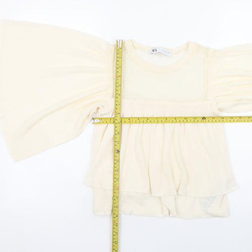 Zara Women Ivory Kimono Sleeve Sheer Blouse Size S