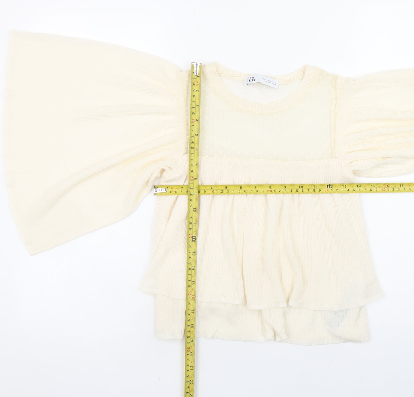 Zara Women Ivory Kimono Sleeve Sheer Blouse Size S
